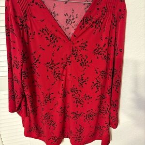 Croft & Barrow Red and Black Leaf Print Blouse